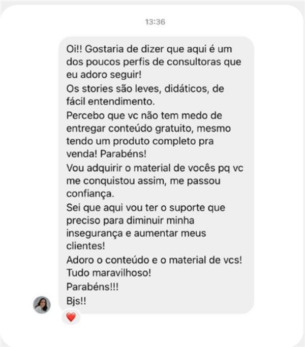 Feedback: vou adquirir o material de vocês porque me passou confiança